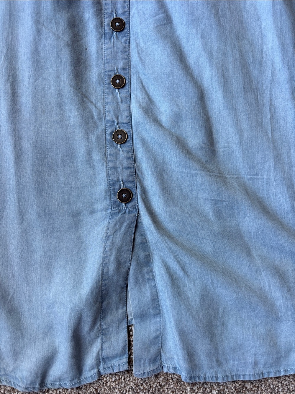 V-Neck Light Blue Button-Front Midi Dress - Picture 3 of 5